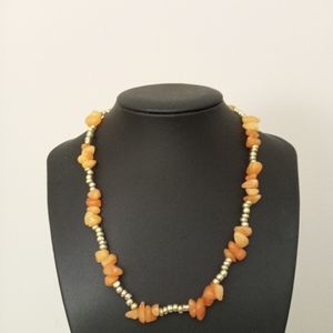 Hand Crafted statement necklace metallic and orange agate gemstone necklace New